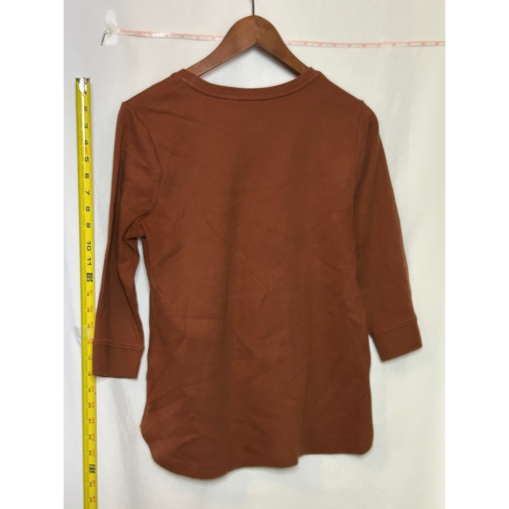 D&Co Essentials Women's Brown Waffle‎ Knit 3/4 Sleeve Top Size M